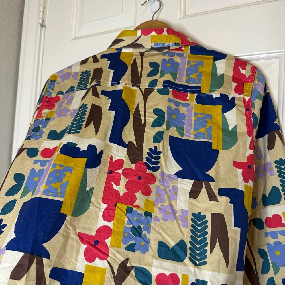 J.Mclaughlin Creme Multicolor Floral Mixed Media Button Down Blouse L Boho Chic - Picture 6 of 12